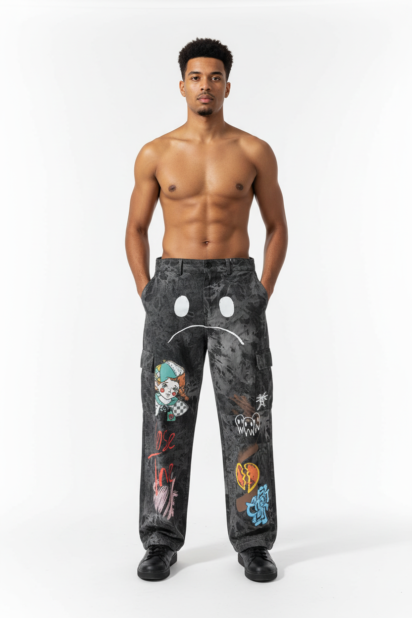 Graffiti Print Loose Denim Joggers