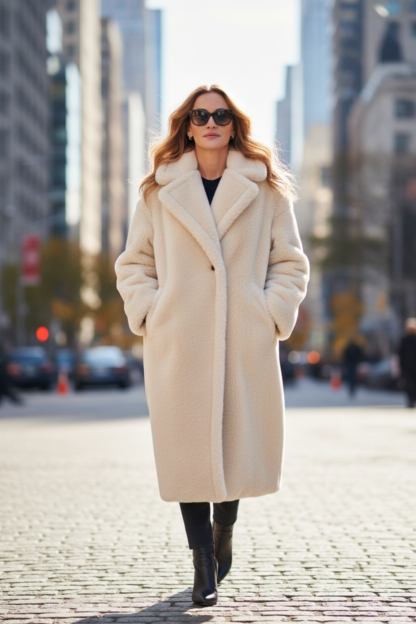 Shearling Coat - Sheepskin Jacket - Female Model