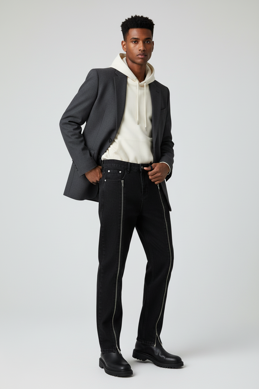Straight Leg Zipper Design Denim male model