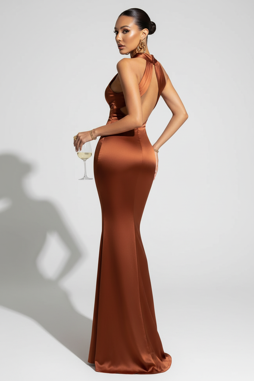 Stylish Backless Mermaid Dress - Orange Red