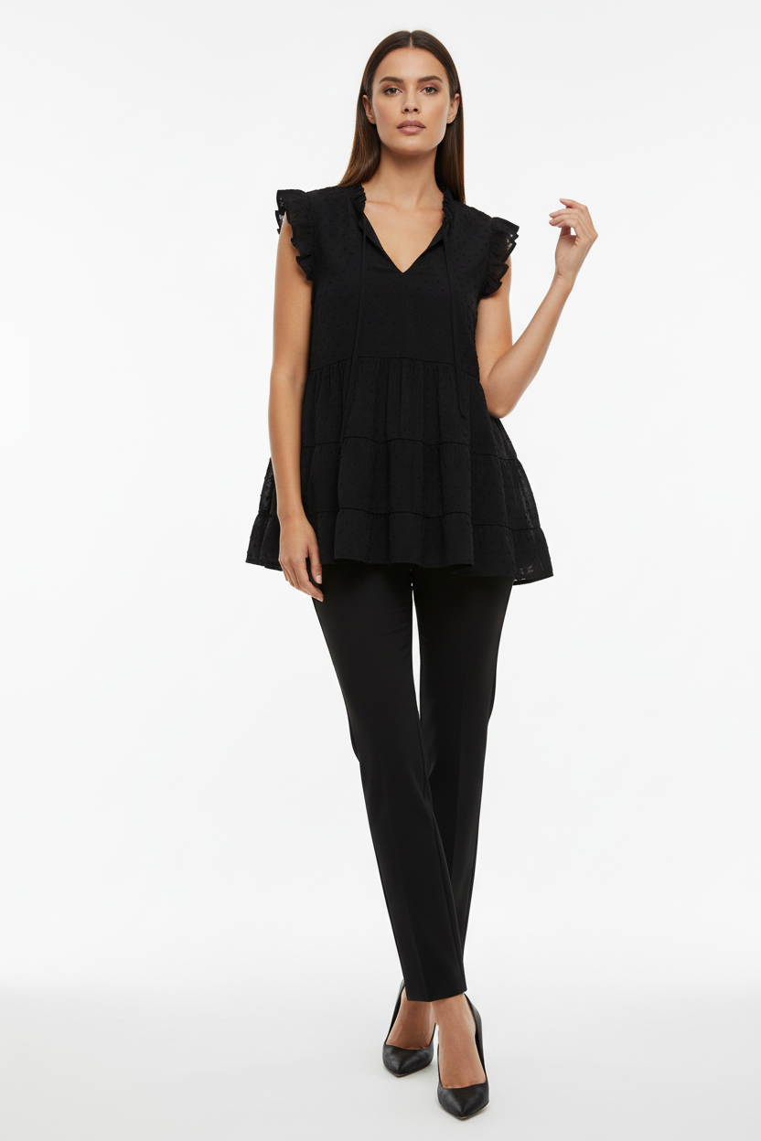 Stylish Short-Sleeved Top - Black