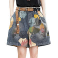 Thin Denim Printed Wide Leg Pants