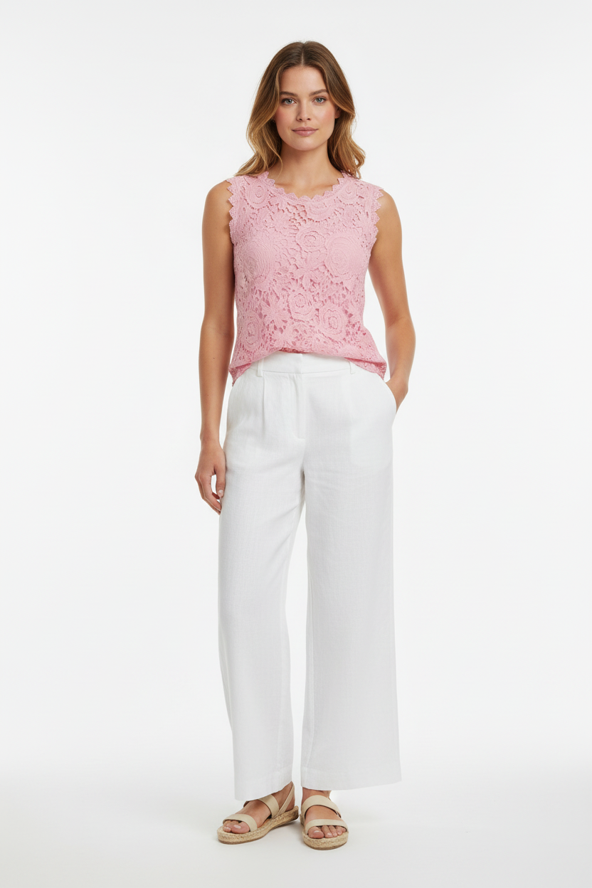 Summer Lace Vest Top - Pink