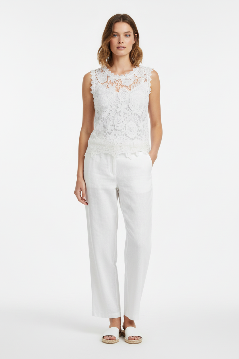 Summer Lace Vest Top - White