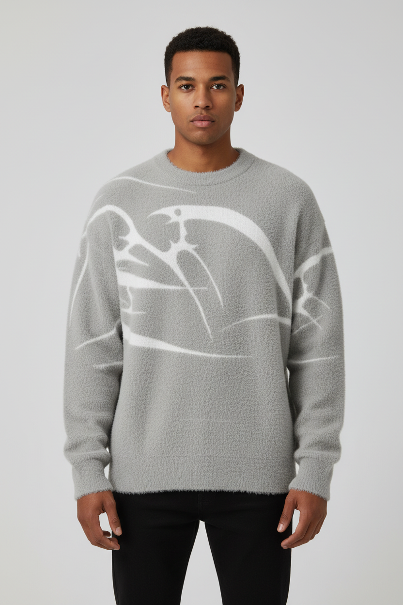 Loose Jacquard Round Neck Sweater