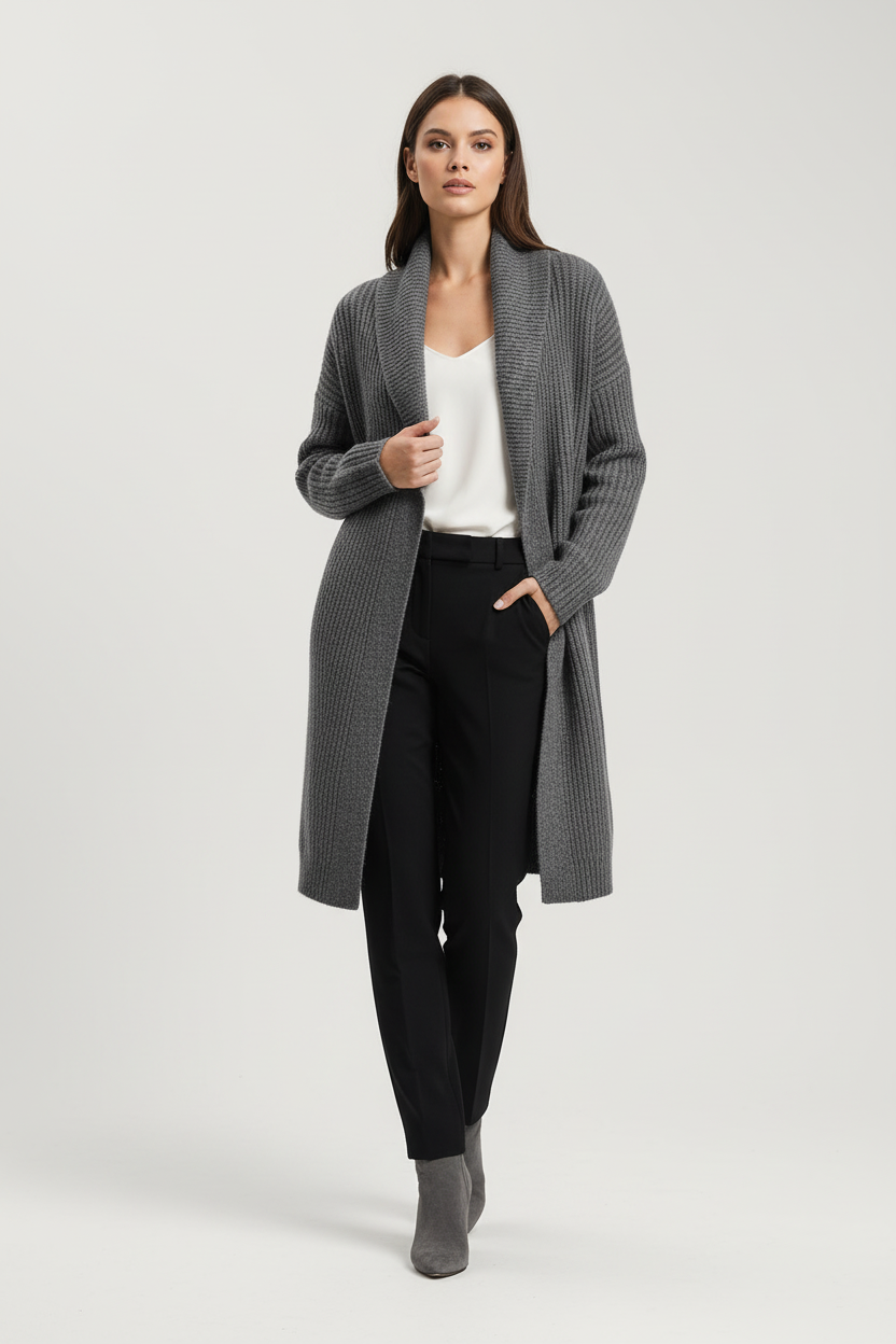 Trendy Knit Cardigan with Lapel - Grey