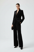 Velvet Suit Set with Long Pants - Black