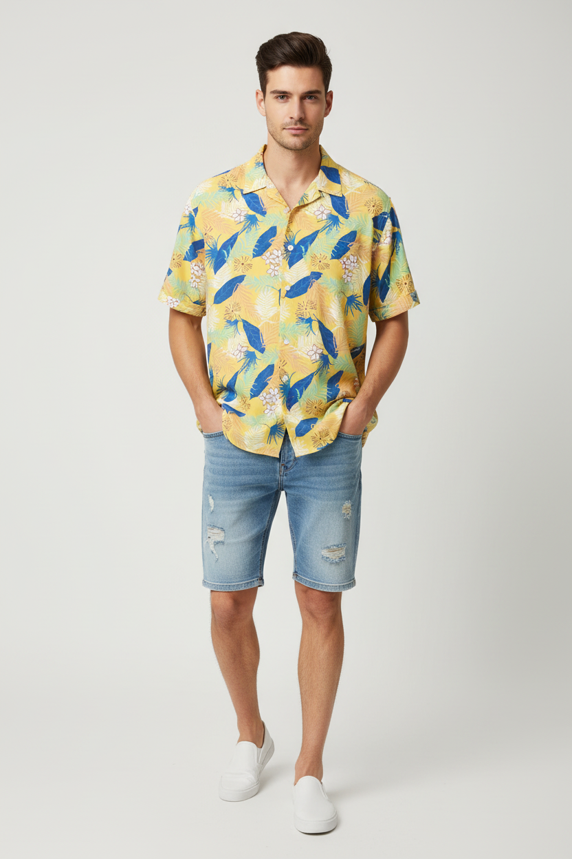 Vintage Leaf Beach Shirts - Male Model