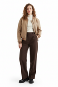 Vintage PU Leather Bomber Jacket - Caramel