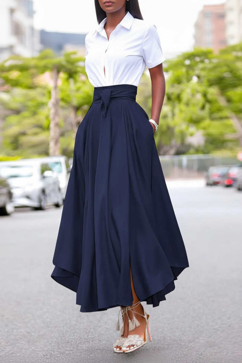 Vintage Summer Long Maxi Skirt Blue - Full Body Model
