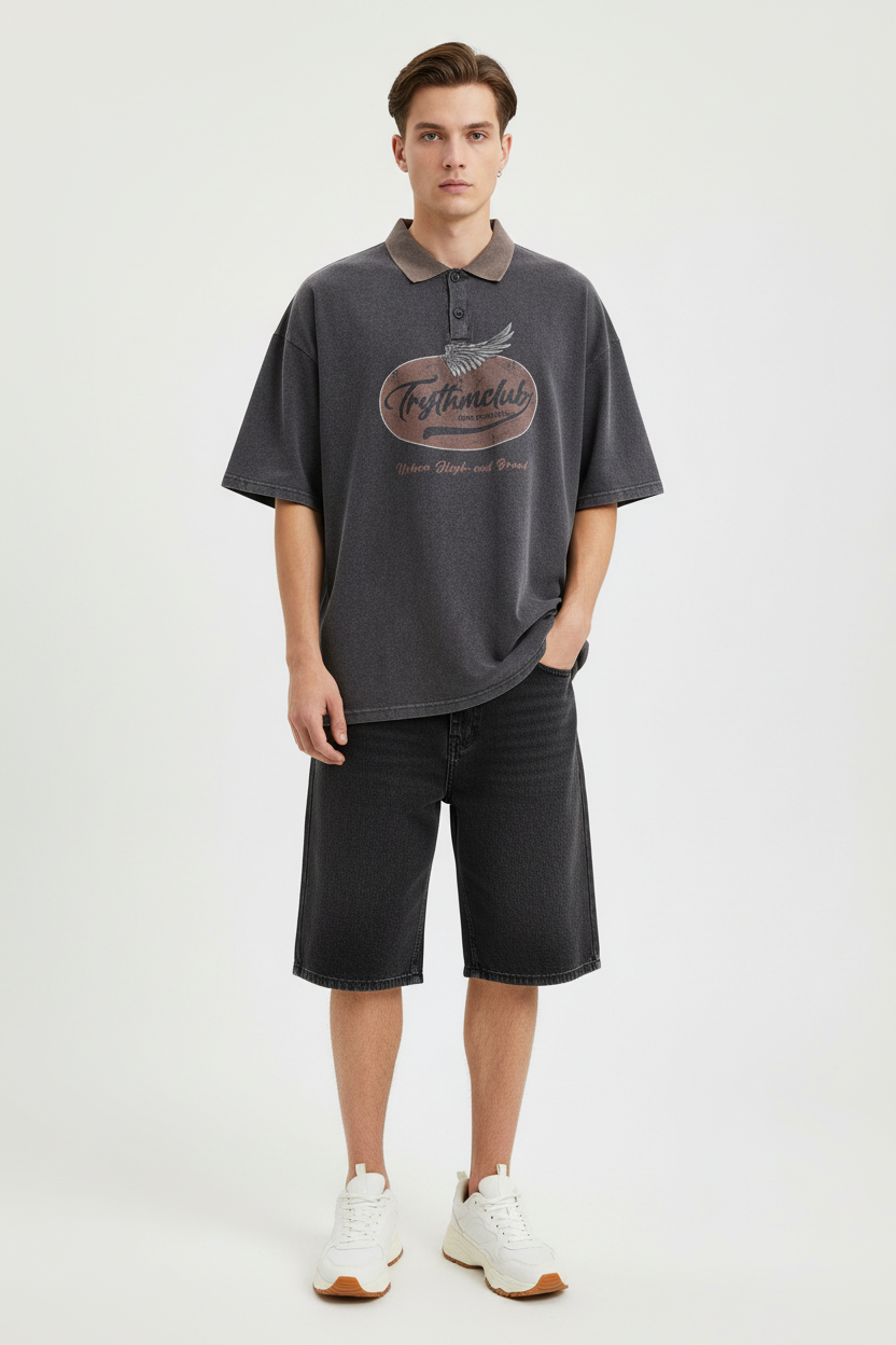 Vintage Washed Cotton Polo Shirt - Male Model