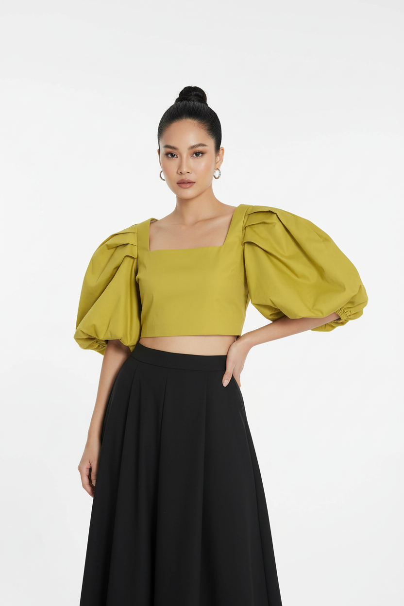 Autumn Fashion Square Collar Bubble Sleeve Tops