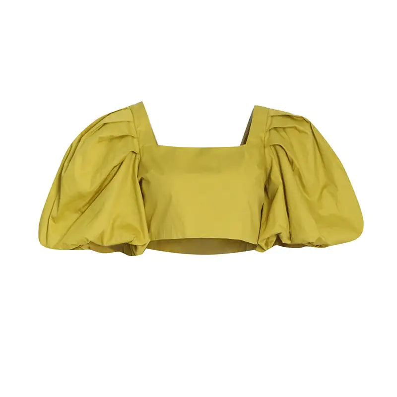 Autumn Fashion Square Collar Bubble Sleeve Tops