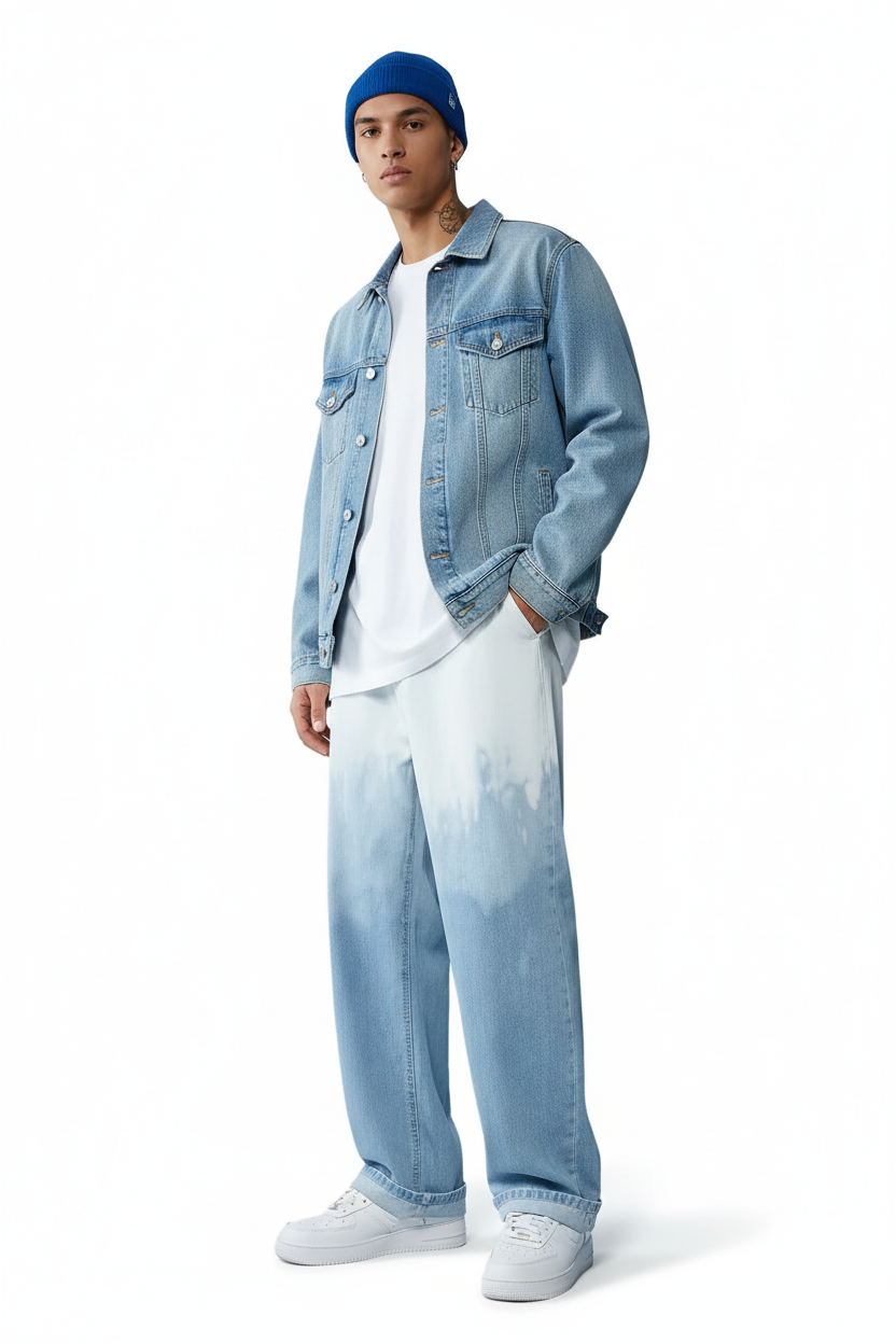 Wide-leg Tie-dye Gradient Denim Pants - Blue