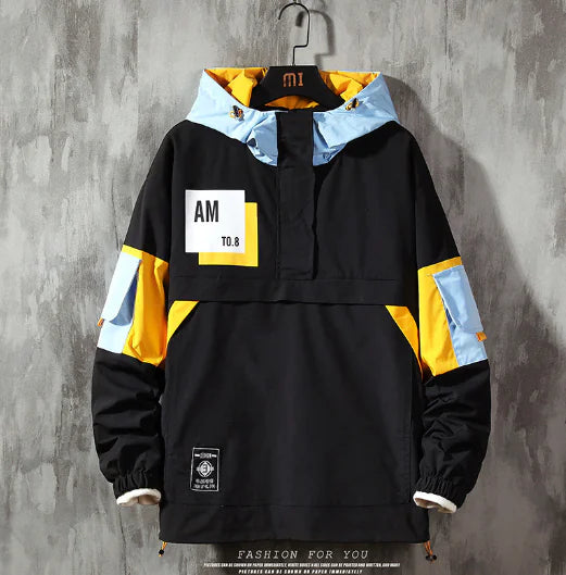 Color-Block Casual Jacket with Detachable Pockets