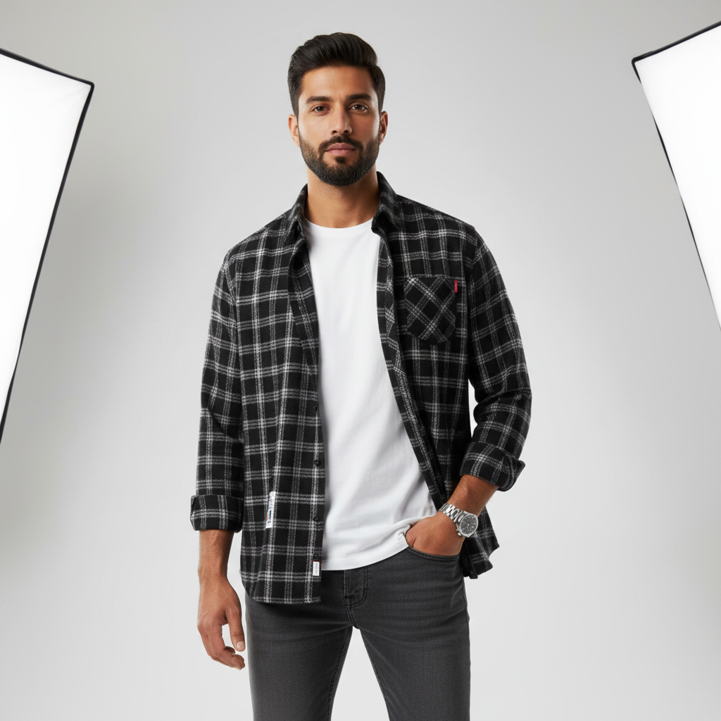 Cotton Plaid Shirt - Long Sleeves
