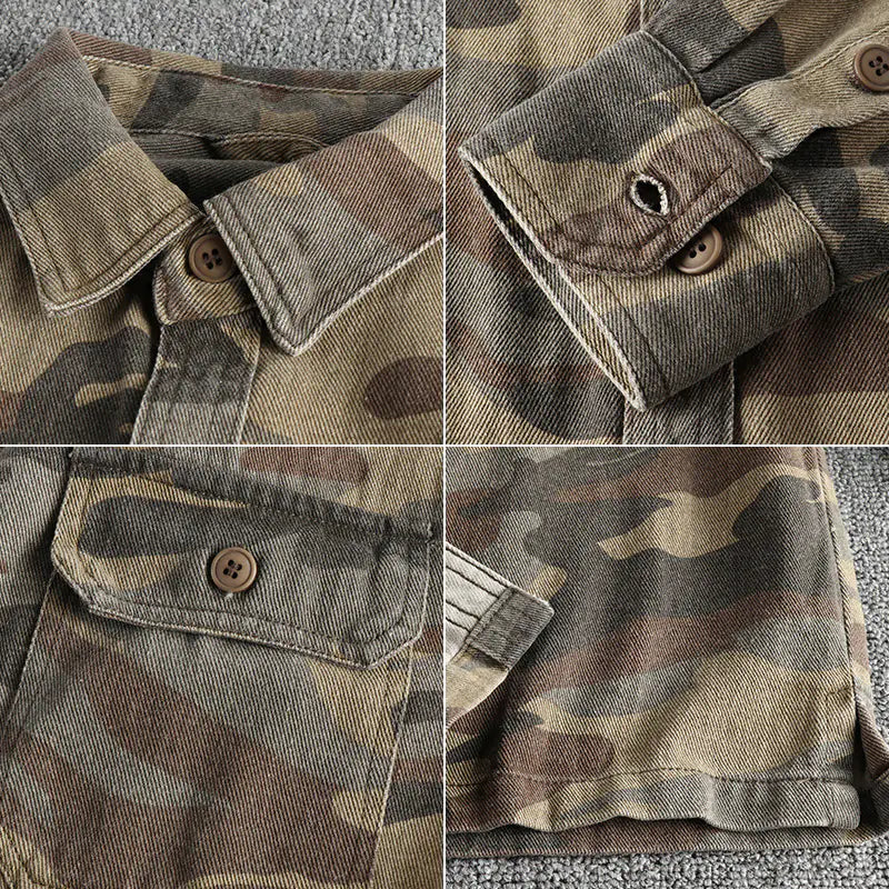 Vintage Washed Cotton Work Shirt for Men (Fall/Winter)