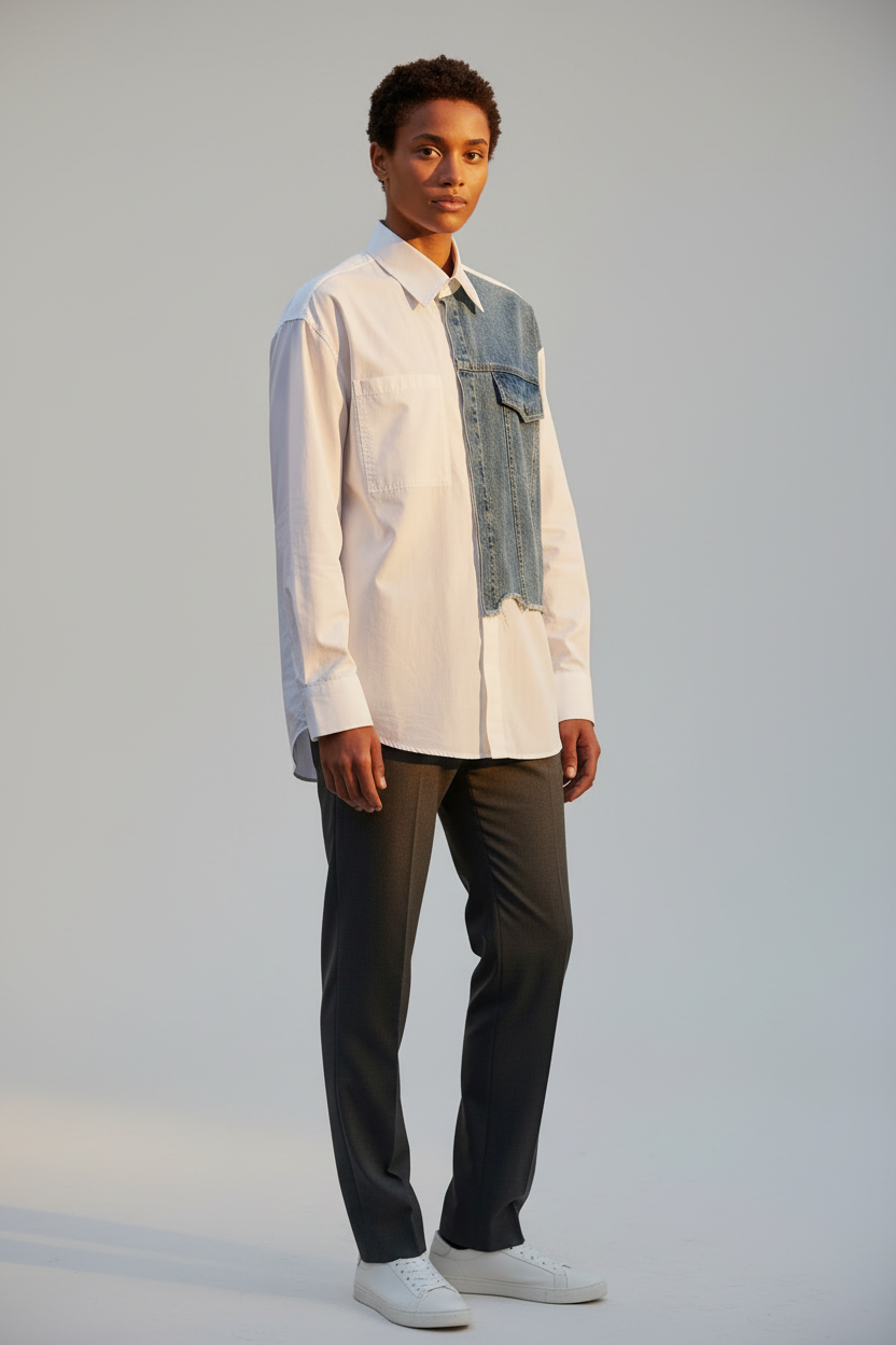 Spring Denim Splicing Shirt