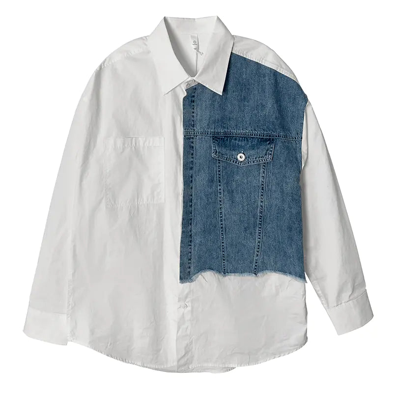 Spring Denim Splicing Shirt
